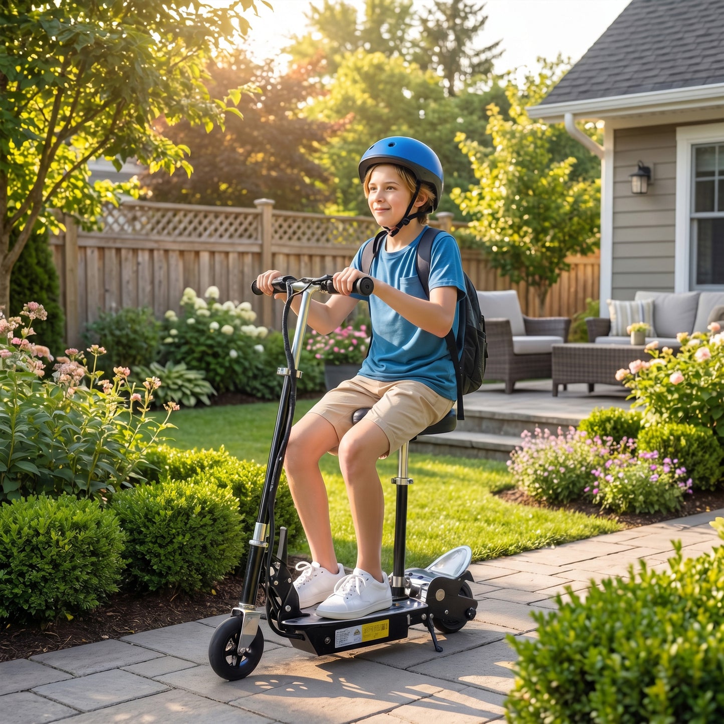 HOMCOM Foldable Powered Scooter with Adjustable Seat, Brake, Black