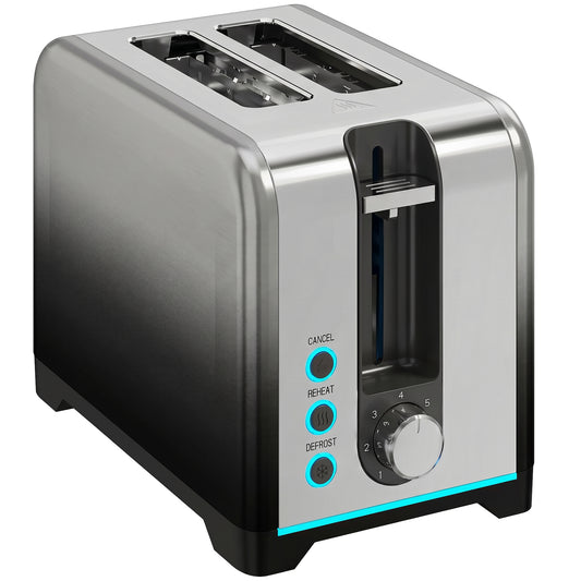 Photo of HOMCOM 2 Slice Toaster with 7 Browning Levels, Reheat, Defrost and Cancel Functions in Functions colour on a white background