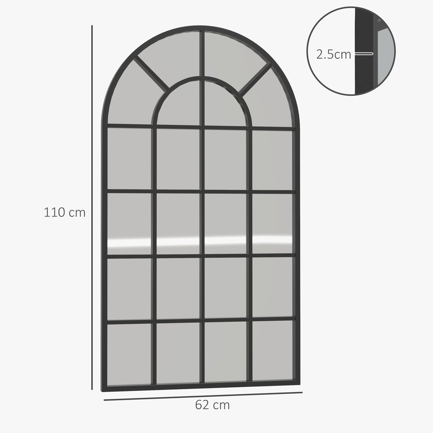 HOMCOM 110 x 65 cm Arched Decorative Wall Mirror for Bedroom Living Room, Modern Window Bathroom Mirror for Home Decor
