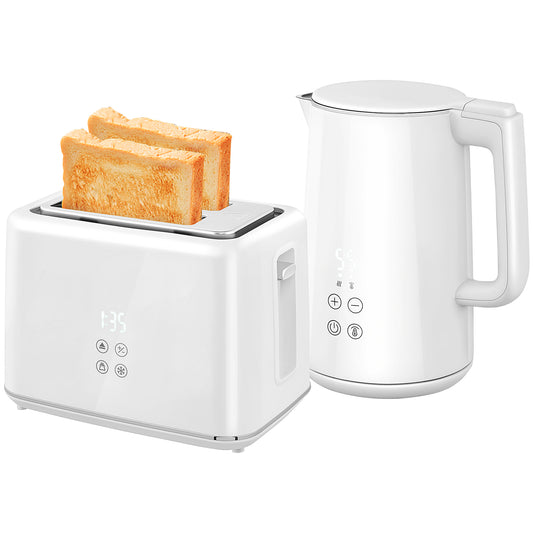 Photo of HOMCOM Polished Stainless Steel Kettle and Toaster Set - White in White colour on a white background
