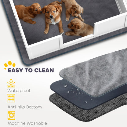 PawHut whelping box with puppies and layered waterproof, non-slip pad