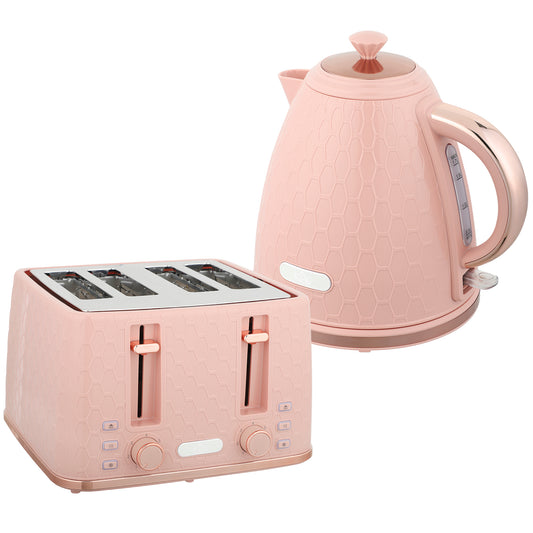Photo of HOMCOM Kettle and Toaster Set, 1.7L 3000W Fast Boil Jug Kettle, 4 Slice Toaster with 7 Level Browning Controls, Light Pink in Pink colour on a white background