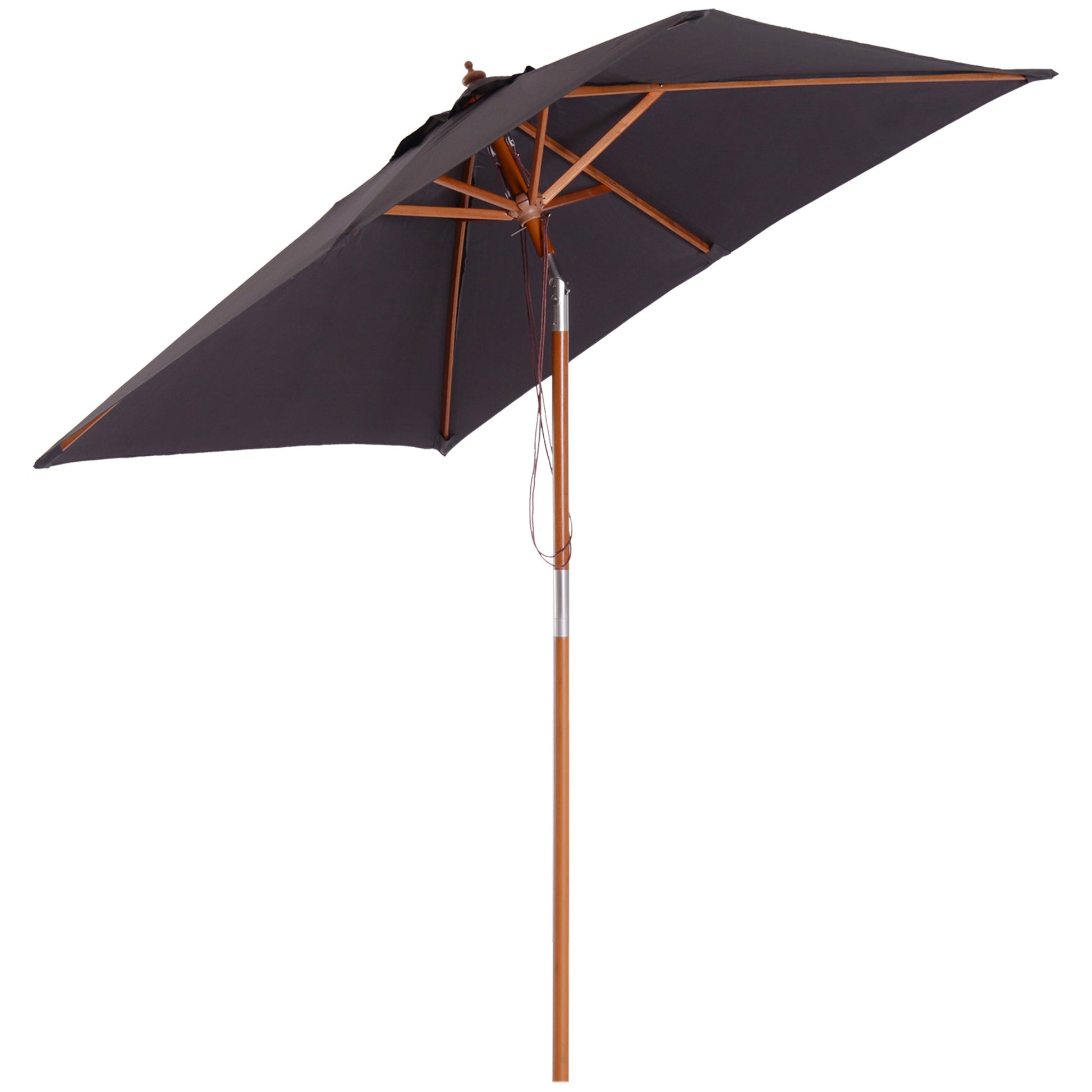 Photo of Outsunny 2m x 1.5m Garden Parasol Umbrella with Tilting Sunshade Canopy, Outdoor Market Table Umbrella with Wood and Bamboo Frame, Grey in Grey colour on a white background