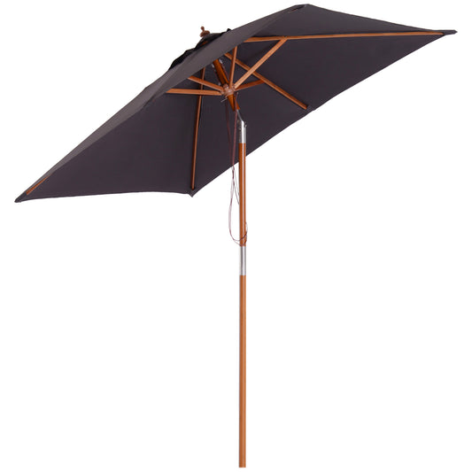Photo of Outsunny 2m x 1.5m Garden Parasol Umbrella with Tilting Sunshade Canopy, Outdoor Market Table Umbrella with Wood and Bamboo Frame, Grey in Grey colour on a white background