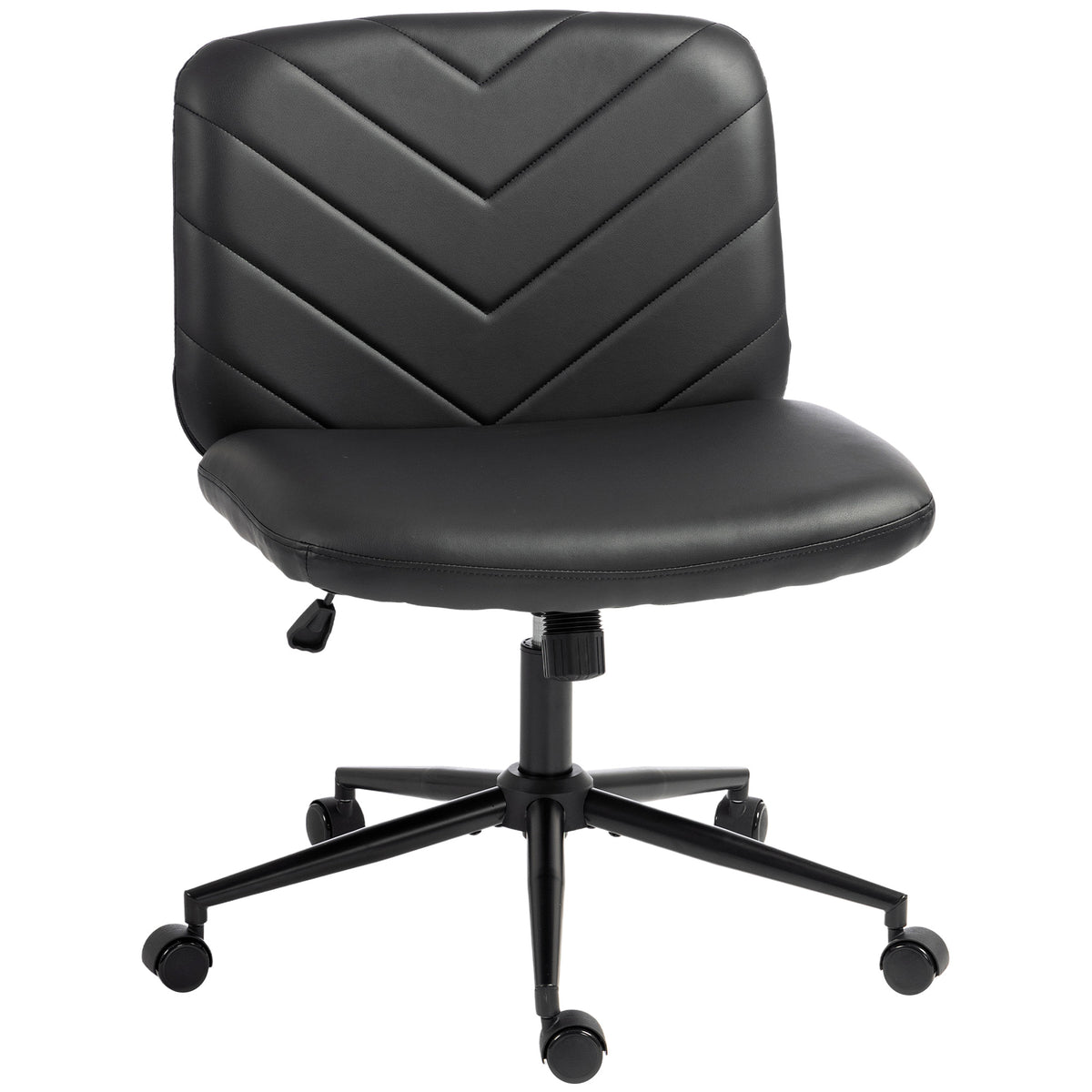 Photo of HOMCOM Home Office Desk Chair Height Adjustable Swivel Chair Cross Legged Wide Seat Swivel Wheels Black in Black colour on a white background