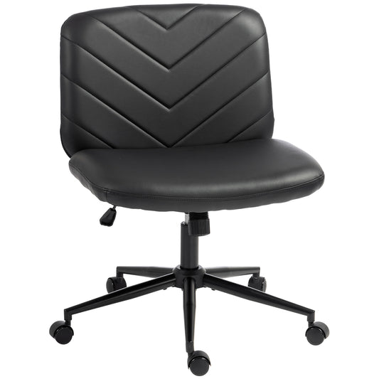 Photo of HOMCOM Home Office Desk Chair Height Adjustable Swivel Chair Cross Legged Wide Seat Swivel Wheels Black in Black colour on a white background