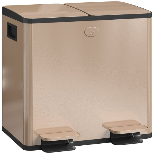 Photo of HOMCOM 30L Dual Compartment Stainless Steel Bin, with Deodoriser Holders - Gold Tone in Tone colour on a white background