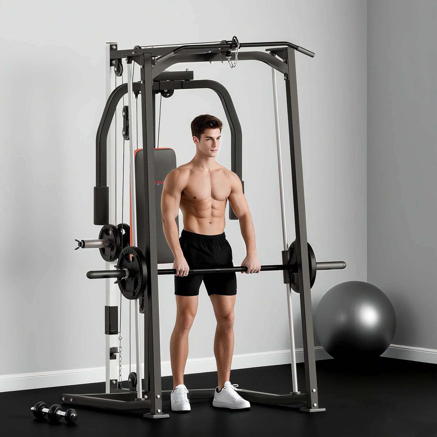 SPORTNOW 3-in-1 Gym Station with 17-level Squat Rack Dual Cable Pulley System Home Strength Training, Black