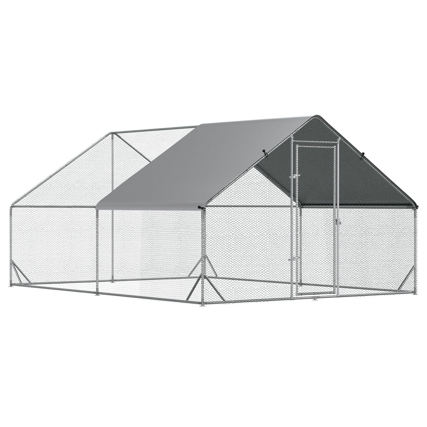 Photo of PawHut Chicken Walk-in Run, Galvanised Chicken Coop, Hen Poultry House Cage, Rabbit Hutch Pet Playpen Garden w/ Water-Resist Cover, 3 x 4 x 2m in 2m colour on a white background