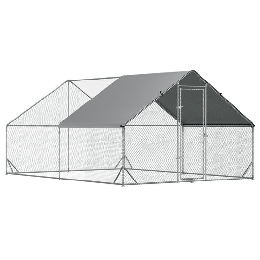 Photo of PawHut Chicken Walk-in Run, Galvanised Chicken Coop, Hen Poultry House Cage, Rabbit Hutch Pet Playpen Garden w/ Water-Resist Cover, 3 x 4 x 2m in 2m colour on a white background