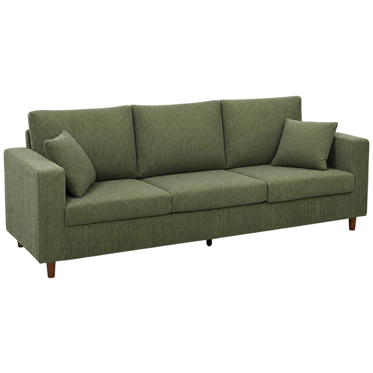 Photo of HOMCOM 3 Seater Sofa with Wide Seat, Corduroy Fabric Couch with Deep Seat, Spring Cushion, Green in Green colour on a white background