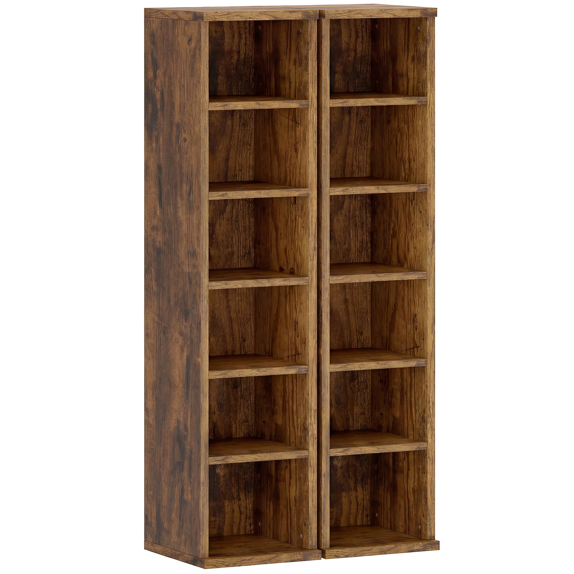 Photo of HOMCOM Set of 2 CD Media Display Shelf Unit Tower Rack with Adjustable Shelves, Rustic Brown in Brown colour on a white background