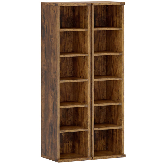 Photo of HOMCOM Set of 2 CD Media Display Shelf Unit Tower Rack with Adjustable Shelves, Rustic Brown in Brown colour on a white background