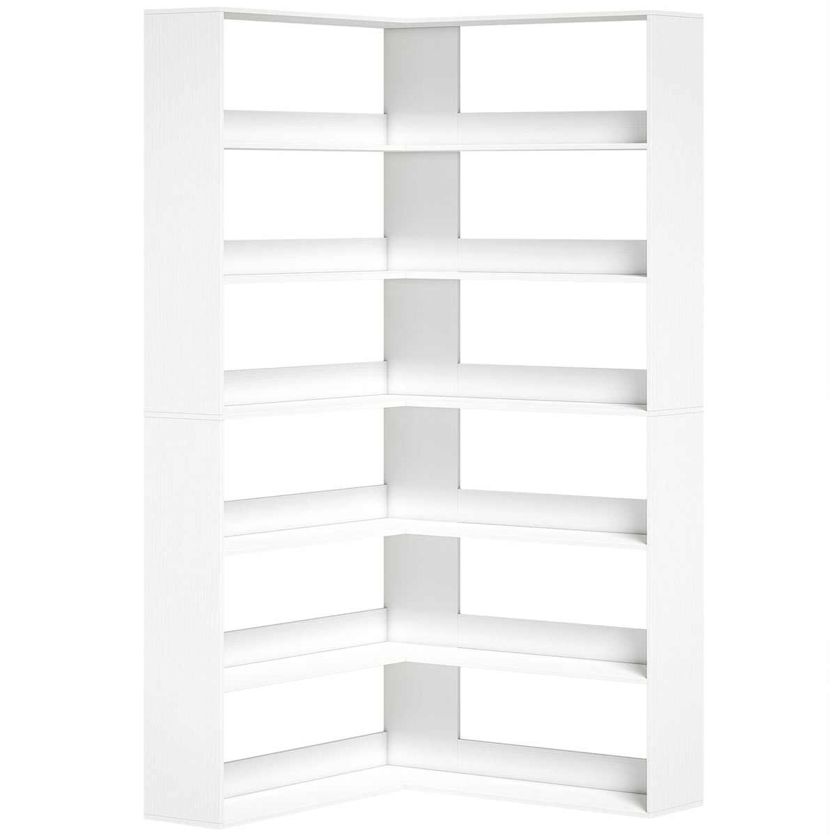 Photo of HOMCOM 7 Tiers Bookshelf, L-Shaped Corner Bookcase with Anti-Slip Rear Guard, White Wood Effect in Effect colour on a white background