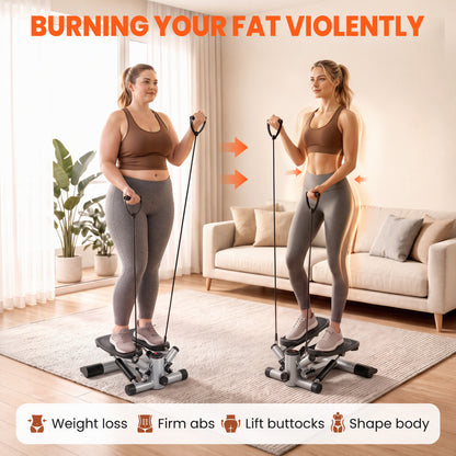 HOMCOM mini stepper with resistance bands used for a standing workout