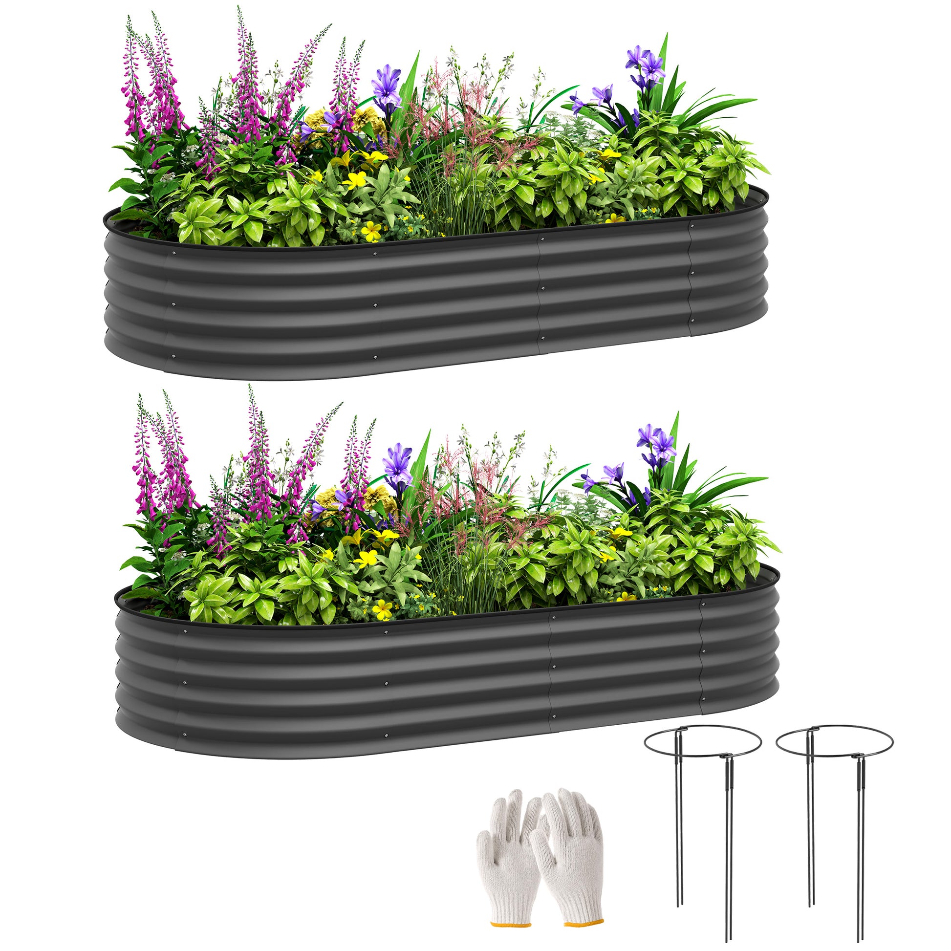 Photo of Outsunny Set of Two 181 x 93cm Steel Planters - Dark Grey in Grey colour on a white background