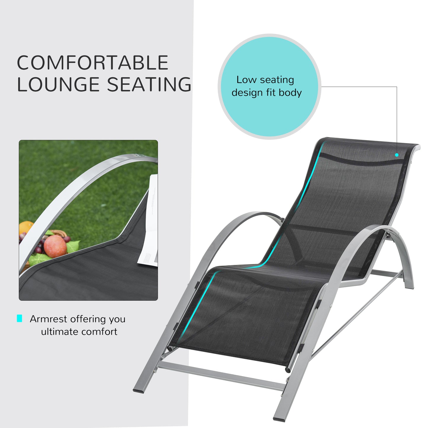 Outsunny Three-Piece Curved Sun Lounger Set - Black