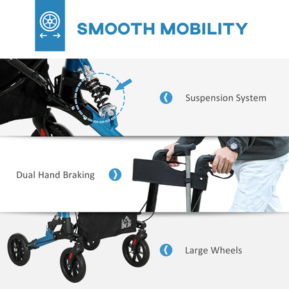 HOMCOM blue rollator features suspension, dual hand brakes and large wheels