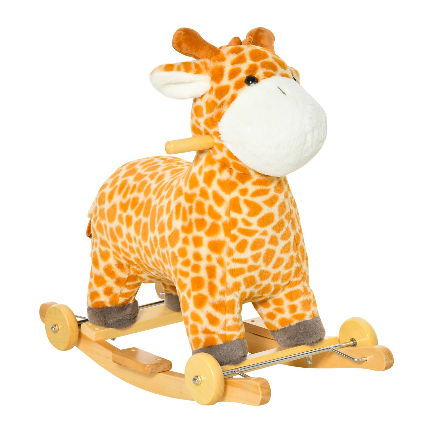 Photo of HOMCOM 2 In 1 Kids Todder Rocking Horse Plush Ride On Giraffe Rocker with Wheels Wooden Base Animal Sounds for 3-6 Years in Years colour on a white background