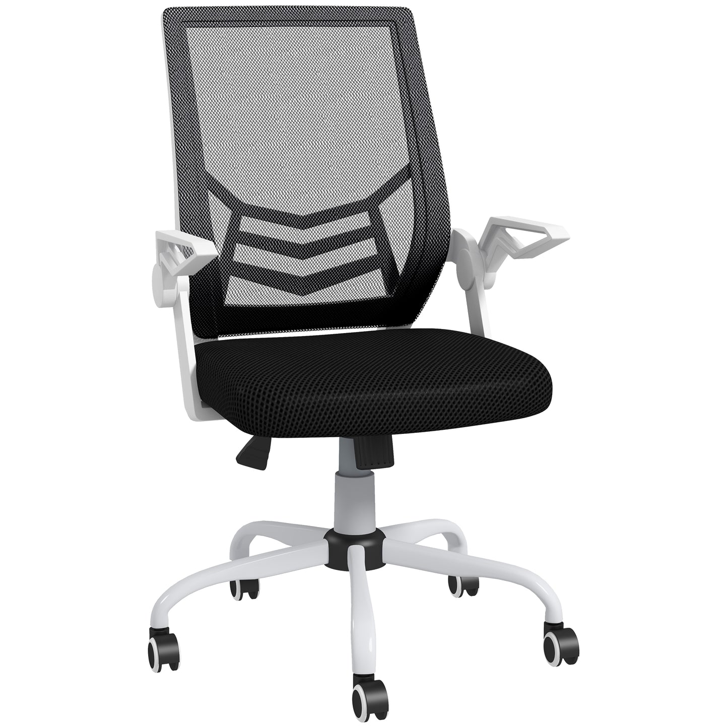 Photo of Vinsetto Mesh Office Chair, Computer Desk Chair with Flip-up Armrests, Lumbar Back Support and Swivel Wheels, Black in Black colour on a white background
