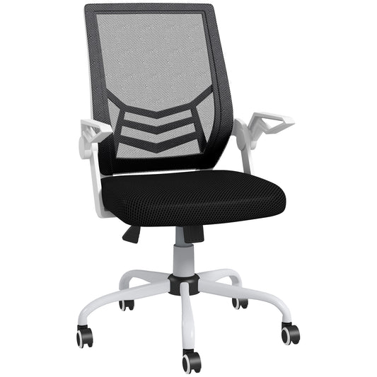 Photo of Vinsetto Mesh Office Chair, Computer Desk Chair with Flip-up Armrests, Lumbar Back Support and Swivel Wheels, Black in Black colour on a white background