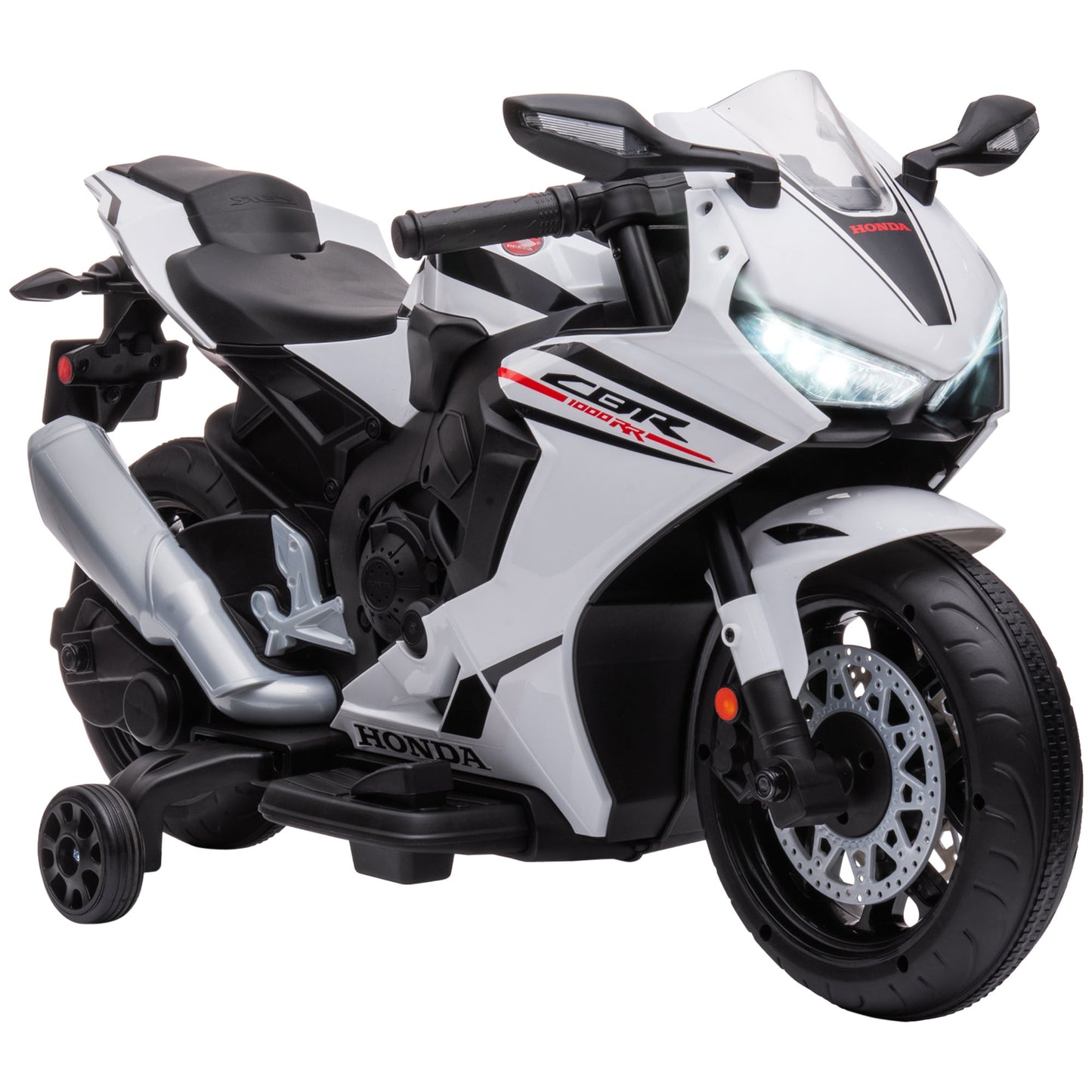 Photo of HOMCOM 6V Honda Licensed Kids Motorcycle w/ Music, Training Wheels - White in White colour on a white background
