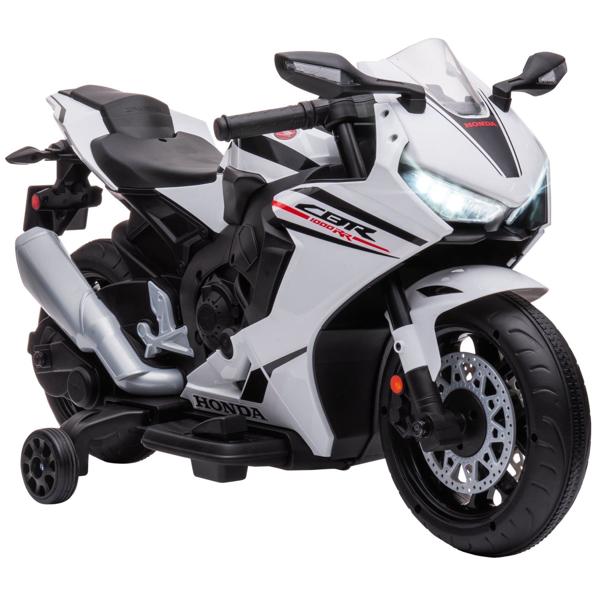 Photo of HOMCOM 6V Honda Licensed Kids Motorcycle w/ Music, Training Wheels - White in White colour on a white background