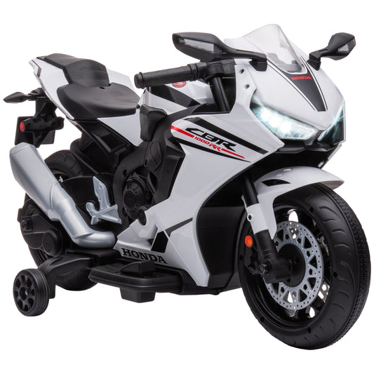 Photo of HOMCOM 6V Honda Licensed Kids Motorcycle w/ Music, Training Wheels - White in White colour on a white background
