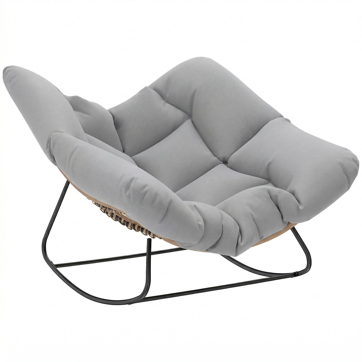 Photo of Outsunny Indoor Outdoor Rocking Chair, Oversized Rocking Egg Chair with Cushion for Living Room, Garden, Patio, Light Grey in Grey colour on a white background