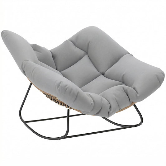 Photo of Outsunny Indoor Outdoor Rocking Chair, Oversized Rocking Egg Chair with Cushion for Living Room, Garden, Patio, Light Grey in Grey colour on a white background