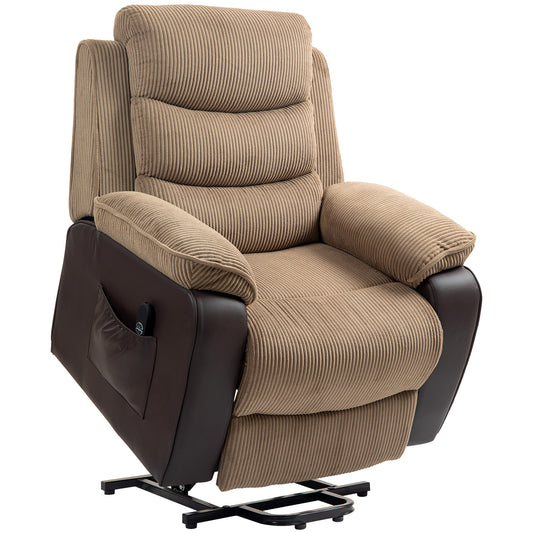 Photo of HOMCOM Overstuffed Corduroy Electric Lift Recliner Chair - Brown in Brown colour on a white background