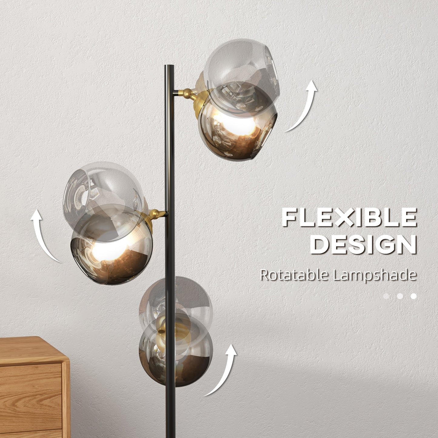 HOMCOM Tree Floor Lamp for Living Room Bedroom with 3 Light, Modern Standing Lamp, (Bulb not Included), 162cm, Grey