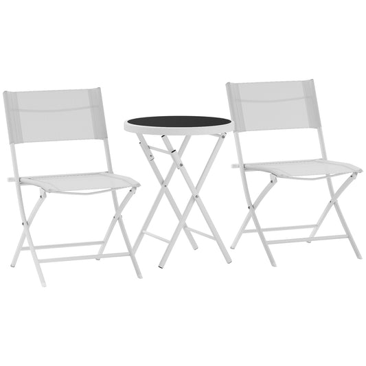 Photo of Outsunny 3 Pieces Outdoor Bistro Set, Glass Top Outdoor Table and 2 Folding Chairs with Protecting Feet, White in White colour on a white background