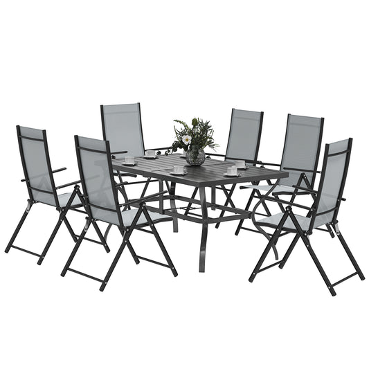 Photo of Outsunny Seven-Piece Steel Outdoor Dining Set, with Parasol Hole - Grey in Grey colour on a white background