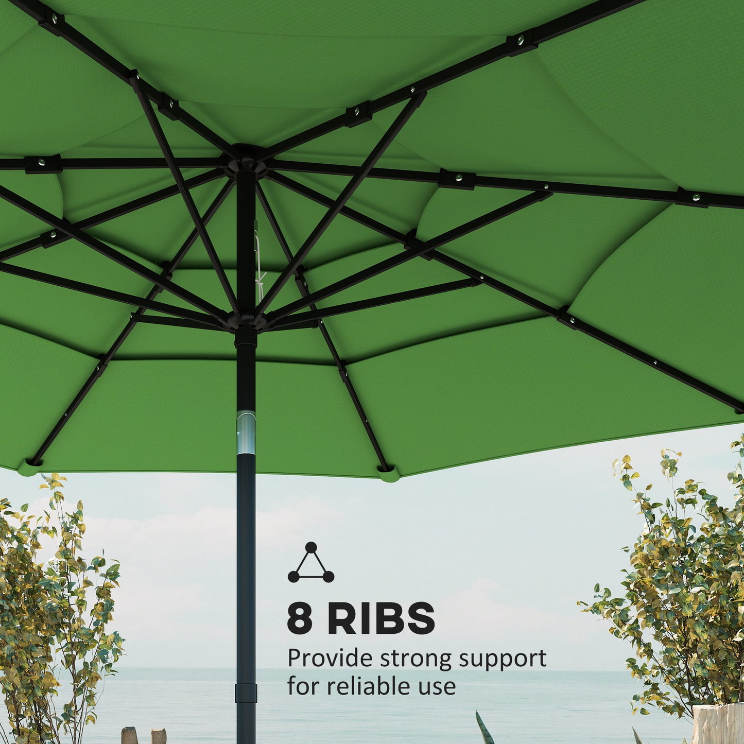 Outsunny Garden Parasol, Parasol Umbrella with 3-tier Roof, Crank Handle, Tilt Function, Polyester Canopy, Green