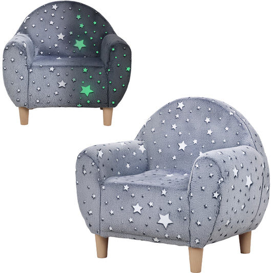 Photo of AIYAPLAY Kids Armchair, Glow in the Dark Chair with Star Design for Bedroom, Playroom, Kids Room, Grey in Grey colour on a white background