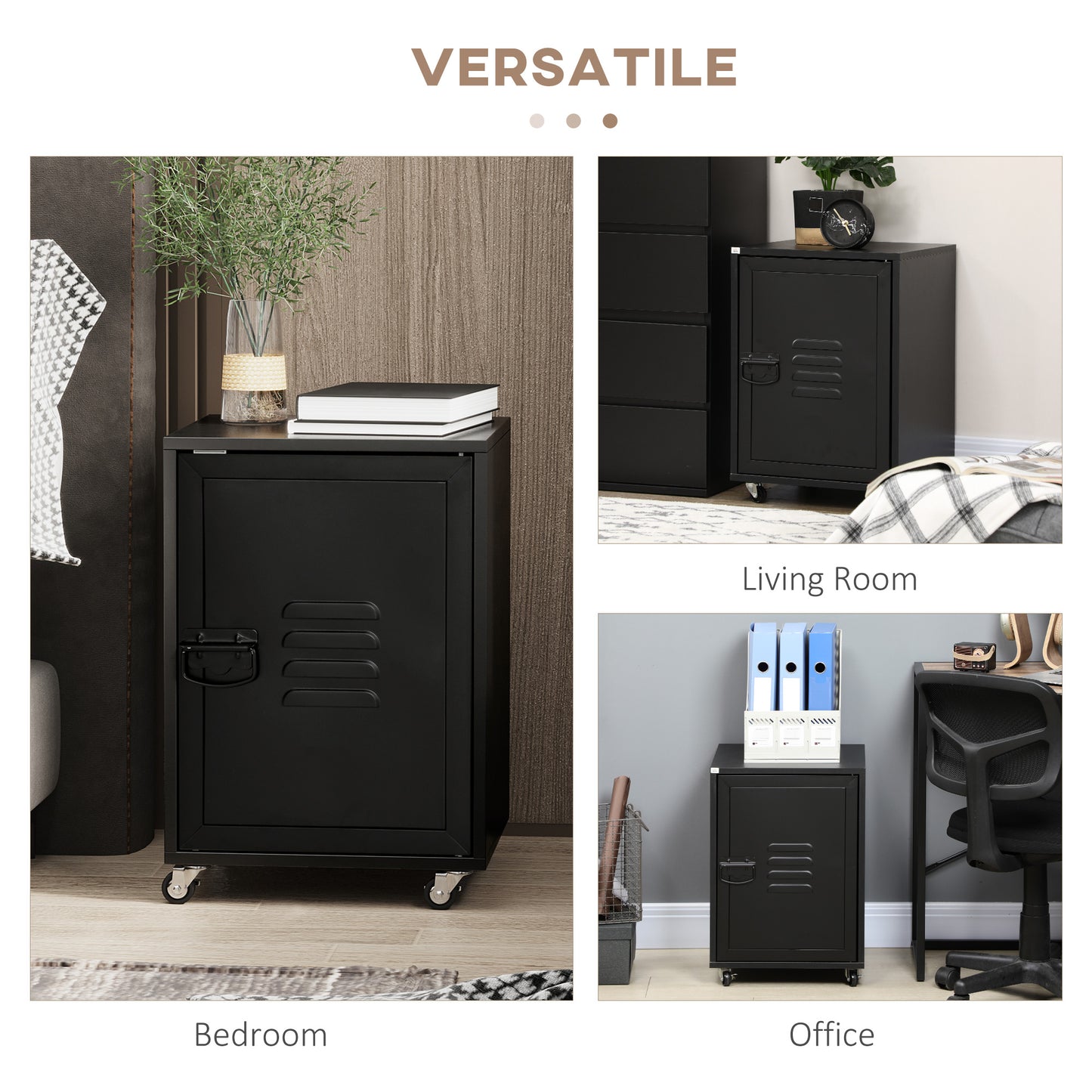 HOMCOM Rolling Metal Filing Cabinet, Industrial Mobile Storage Cabinet with Adjustable Shelf and Wheels for Home Office Living Room, Black