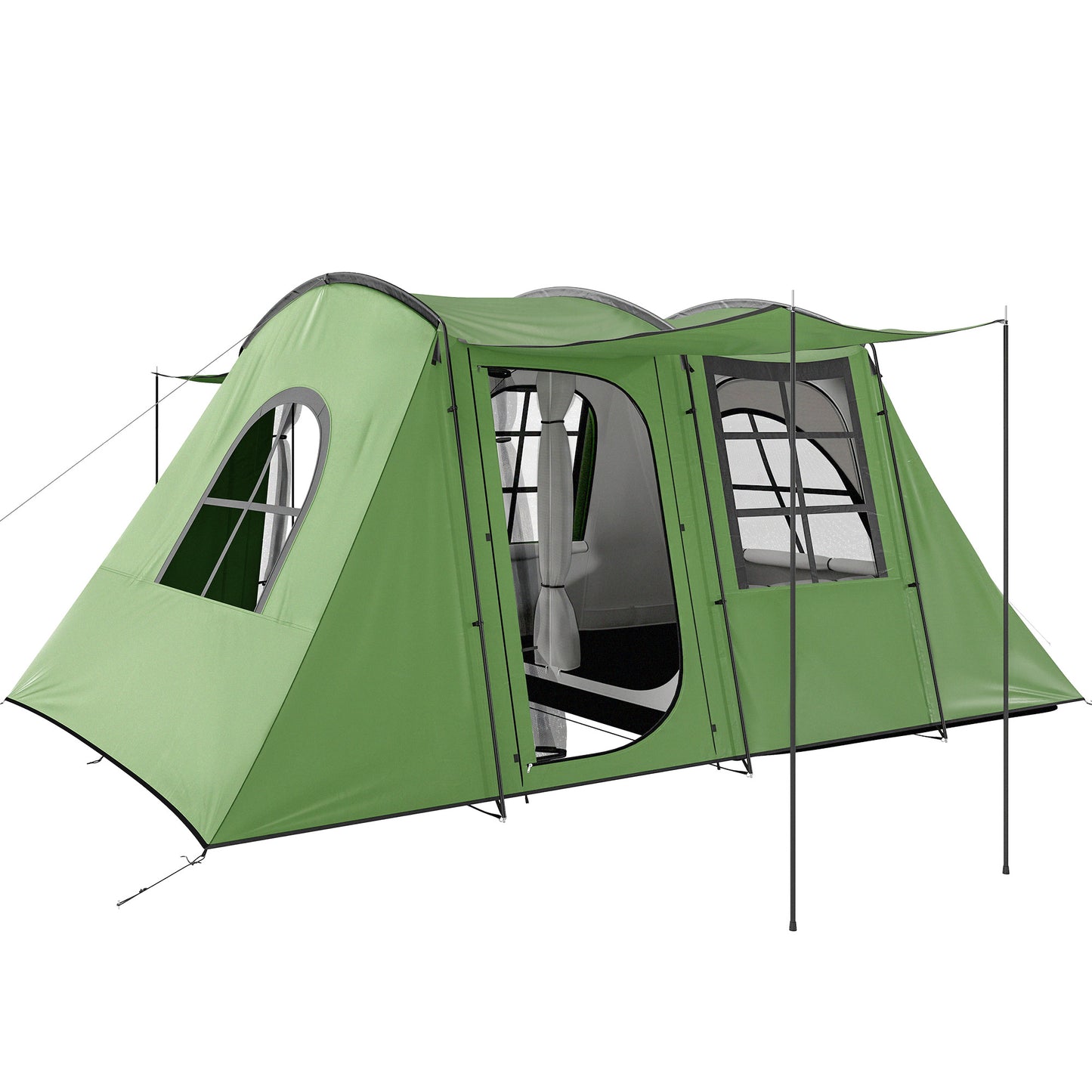 Photo of Outsunny 4 Man Tunnel Tent, Family Camping Tent with Porch, Bedroom and Living Area, Sewn in Groundsheet, 3000mm Waterproof, Portable with Bag for Hiking, Festival, Backpacking, Green in Green colour on a white background