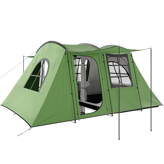 Photo of Outsunny 4 Man Tunnel Tent, Family Camping Tent with Porch, Bedroom and Living Area, Sewn in Groundsheet, 3000mm Waterproof, Portable with Bag for Hiking, Festival, Backpacking, Green in Green colour on a white background