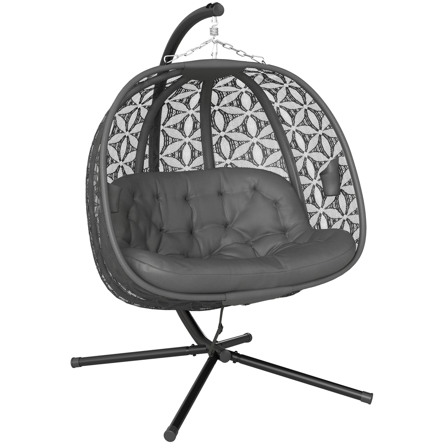 Photo of Outsunny Outdoor Double Hanging Chair with Cushion and Cup Holders, Charcoal Grey in Grey colour on a white background