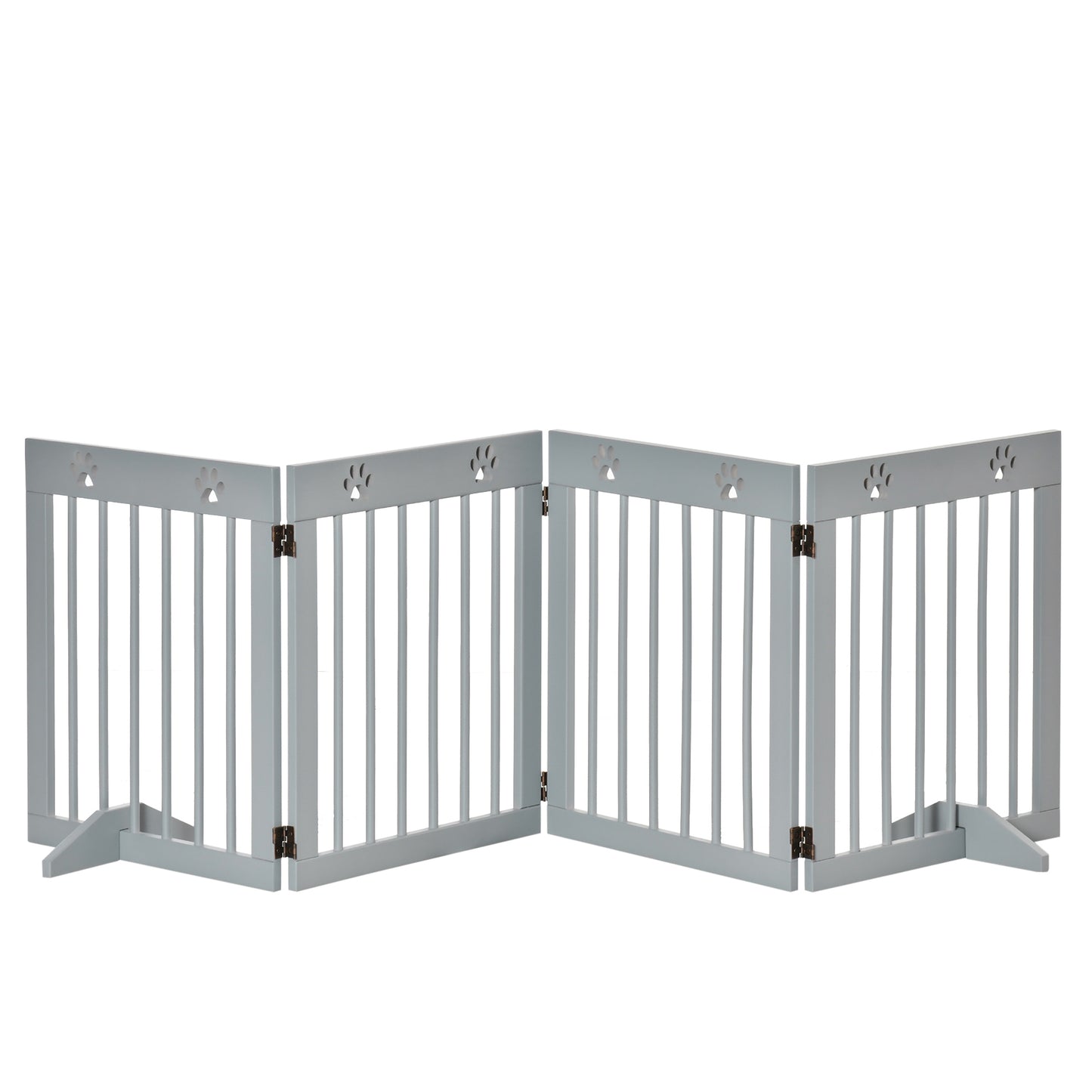 Photo of PawHut Freestanding Pet Gate 4 Panel Folding Wooden Dog Barrier w/ Support Feet in Feet colour on a white background