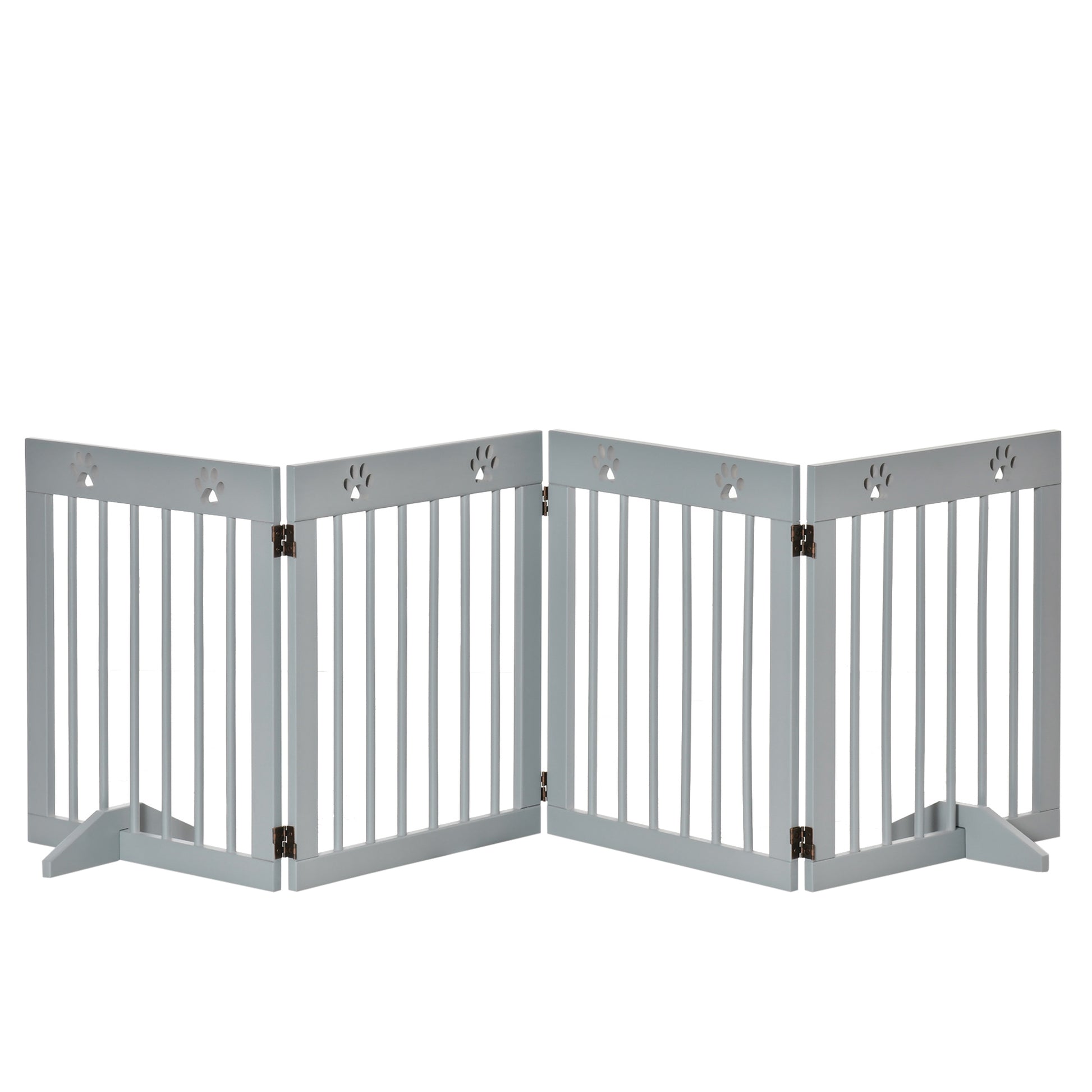 Photo of PawHut Freestanding Pet Gate 4 Panel Folding Wooden Dog Barrier w/ Support Feet in Feet colour on a white background