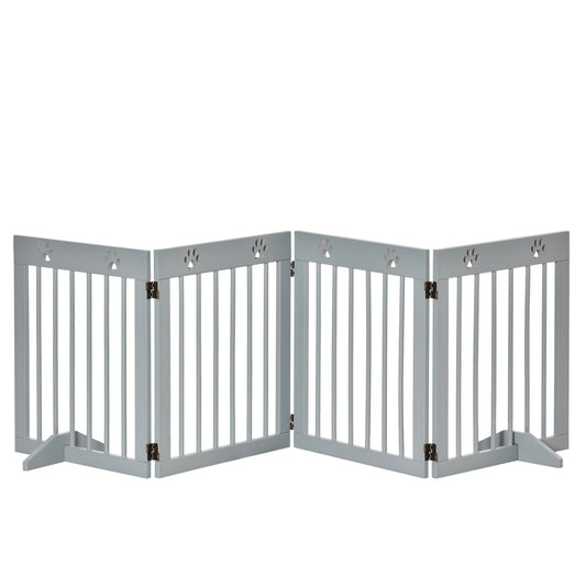 Photo of PawHut Freestanding Pet Gate 4 Panel Folding Wooden Dog Barrier w/ Support Feet in Feet colour on a white background