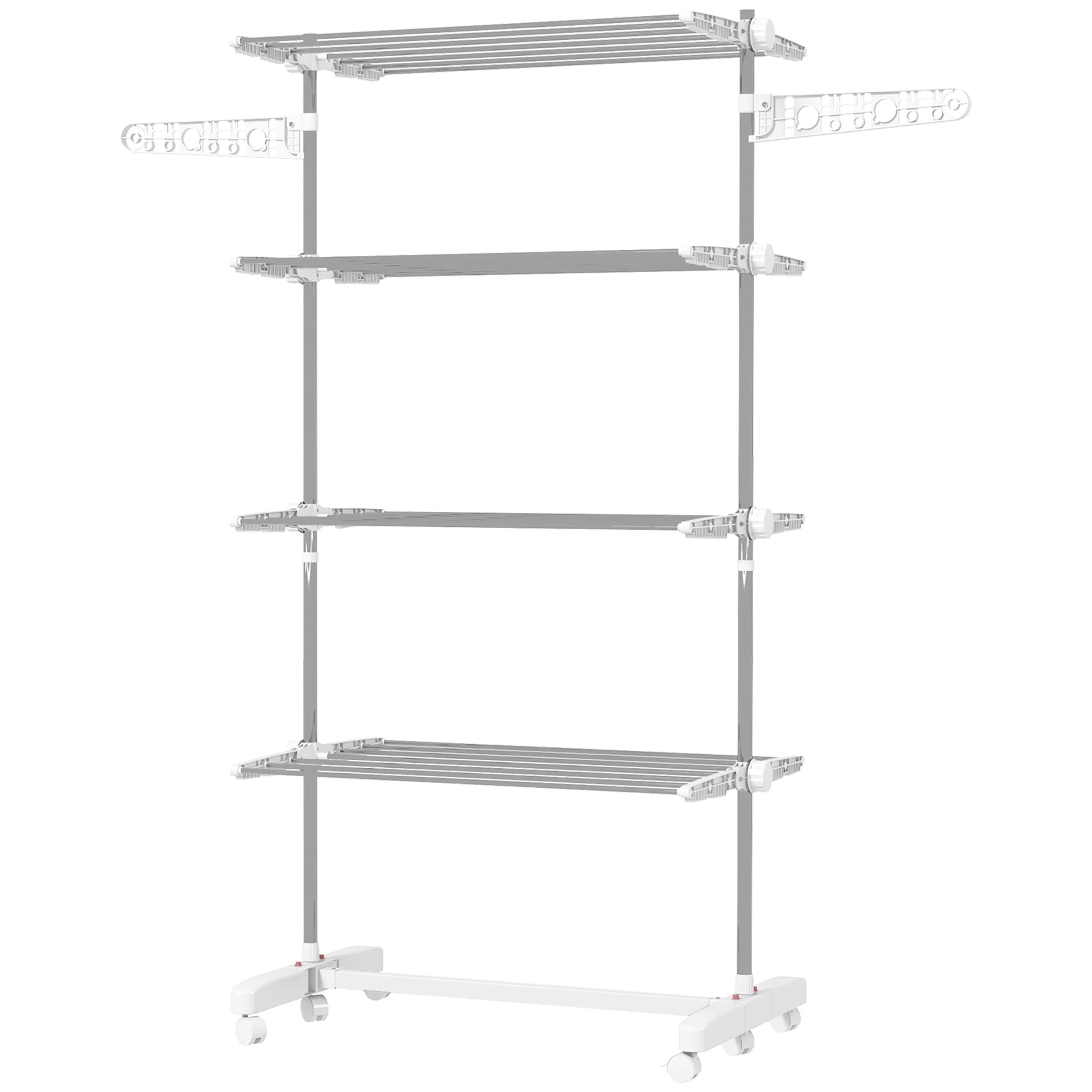 Photo of HOMCOM Four-Shelf Collapsing Clothes Horse, With Side Arms and Wheels - White in White colour on a white background