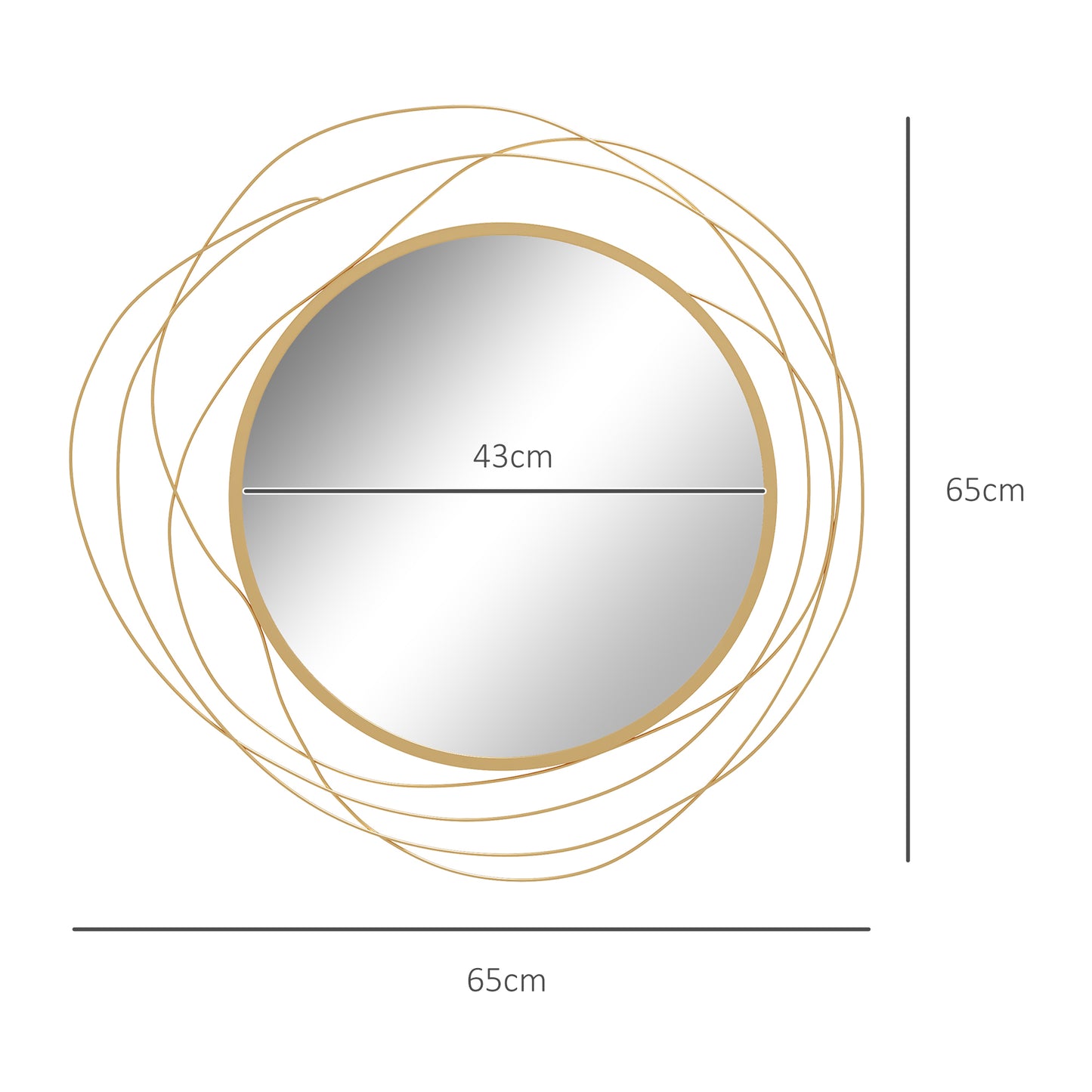 HOMCOM Metal Wall Art 65cm Modern Decorative Mirror Decor for Living Room Bedroom Dining Room, Gold Tone