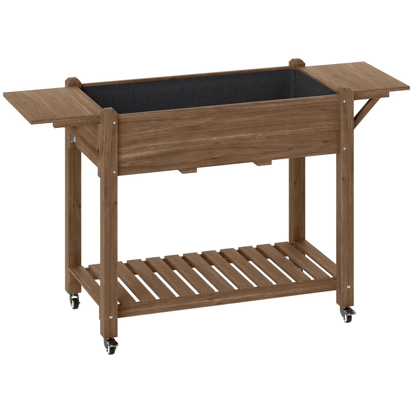 Photo of Outsunny 46 x 94cm Wooden Raised Planter, with Shelves - Carbonised in Carbonised colour on a white background
