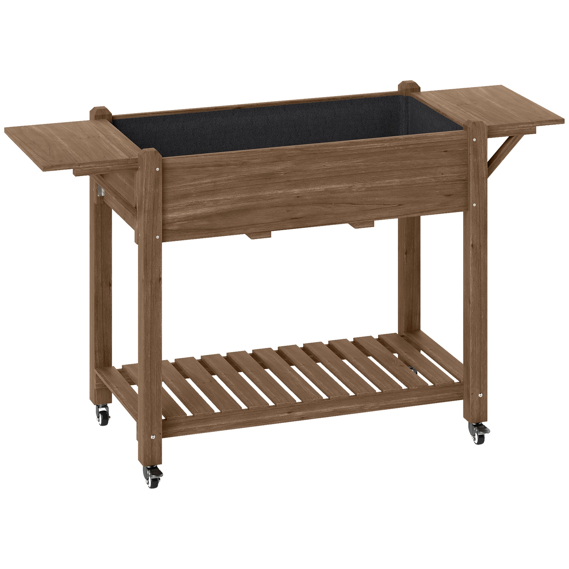 Photo of Outsunny 46 x 94cm Wooden Raised Planter, with Shelves - Carbonised in Carbonised colour on a white background