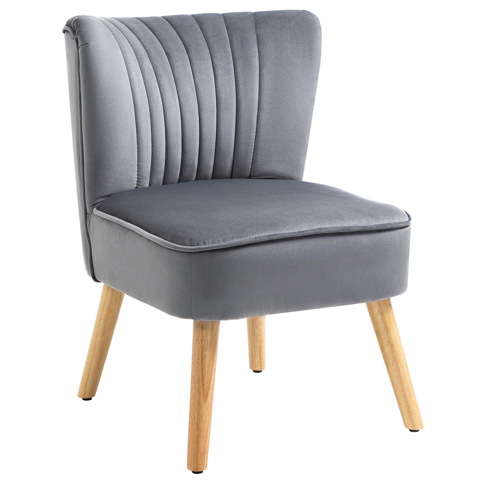 Photo of HOMCOM Modern Accent Chair, Fabric Living Room Chair with Rubber Wood Legs and Thick Padding, Grey in Grey colour on a white background