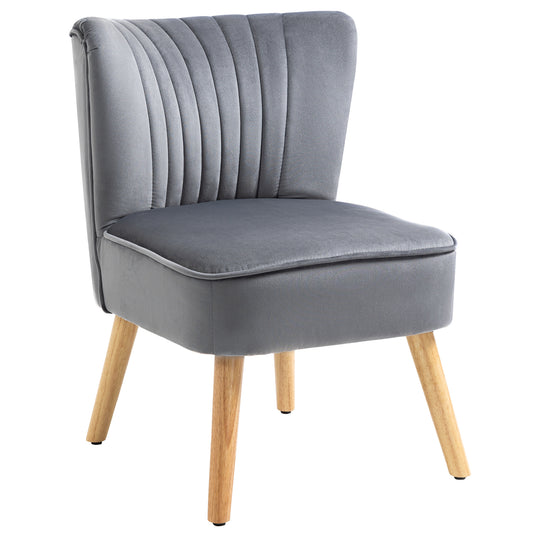 Photo of HOMCOM Modern Accent Chair, Fabric Living Room Chair with Rubber Wood Legs and Thick Padding, Grey in Grey colour on a white background