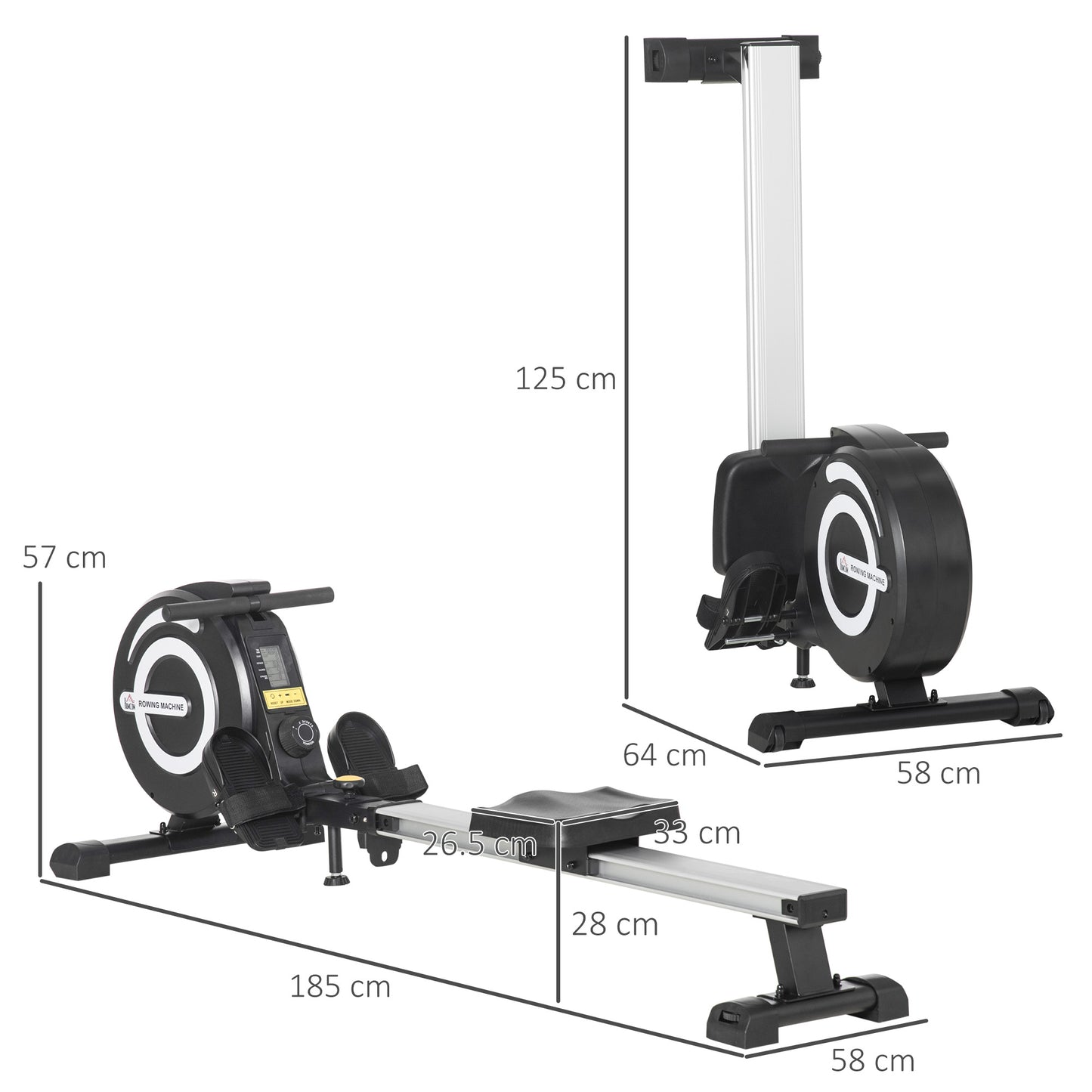 HOMCOM Folding Rowing Machine, Magnetic Rower Machine with 8 Levels Quiet Resistance, LCD Monitor, Wheels, Aluminium Slide Rail, Vertical Storage, 102kg Weight Capacity for Home Gym Cardio Training